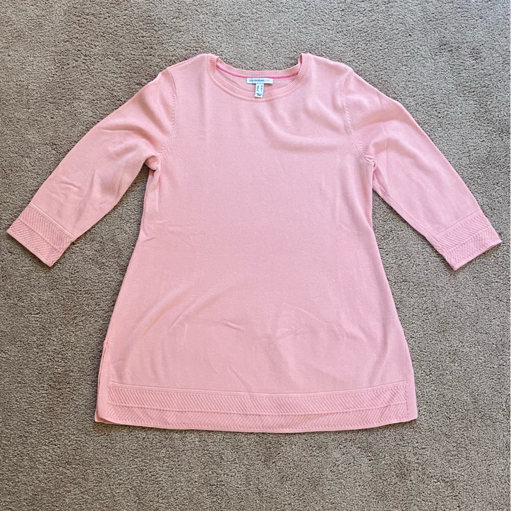 Isaac Mizrahi Live 3/4 sleeve mixed border stitch tunic